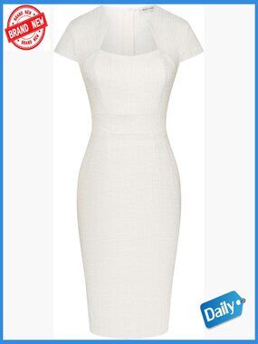 Vintage Tweed Pencil Dress Cap Sleeve Bodycon Knee-Length Work Dress